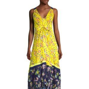 Tanya Taylor Everly Yellow & Blue Silk Chiffon Dress - size 0 (fits 0-4), $525